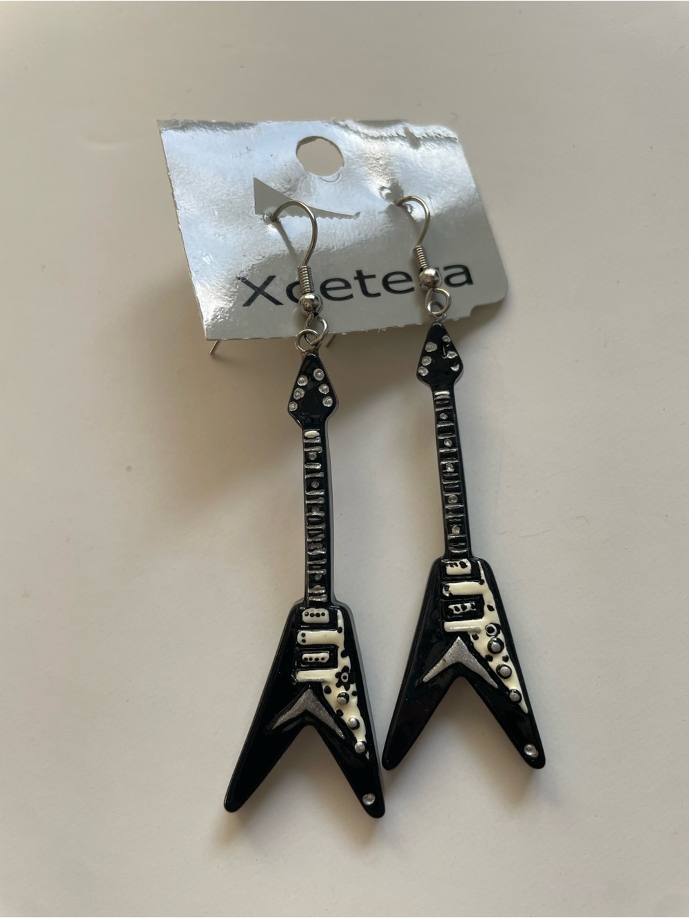 Y2K Vintage Xcetera Flying V Electric Guitar Earrings Mall Goth Alt Pop Punk NWT